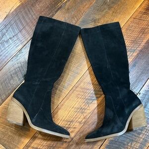 Vince Camuto Black Suede Mid-Calf Block Heel Boots | Women’s Size 8